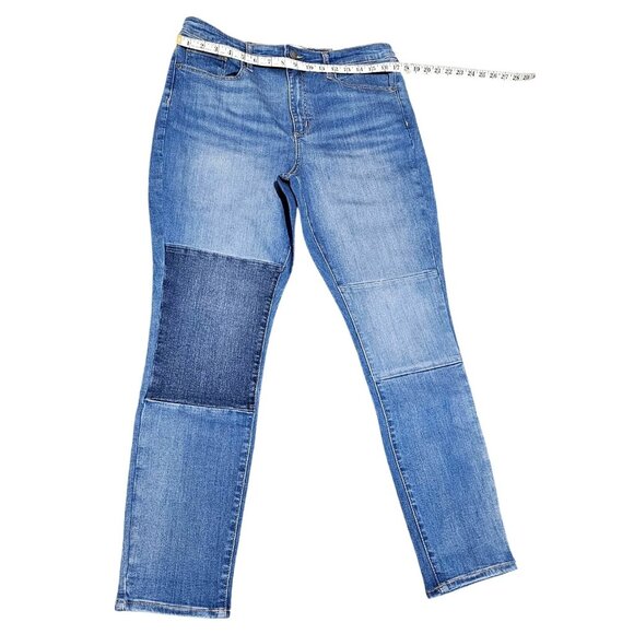 Universal Thread High-Rise Skinny Jeans Womens Size 14 Patchwork Detail Blue Den - Picture 13 of 13